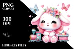 Vibrant Baby Bunny with Train PNG Product Image 2
