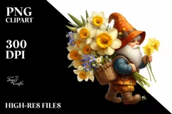 Detailed Gnome with Narcissus Bouquet Digital Painting Product Image 3