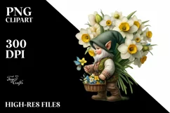 Detailed Gnome with Narcissus Bouquet Digital Painting Product Image 1
