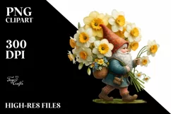 Detailed Gnome with Narcissus Bouquet Digital Painting Product Image 1