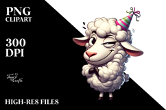 Silly Cartoon Lamb with Party Hat PNG Product Image 2