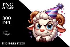 Silly Cartoon Lamb with Party Hat PNG Product Image 2