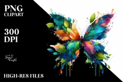 Vibrant Butterfly with Plant Leaves, PNG Product Image 1