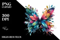 Vibrant Butterfly with Plant Leaves, PNG Product Image 1