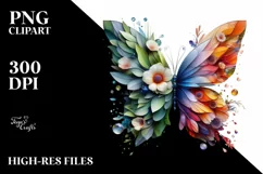 Vibrant Watercolor Butterfly with Flowers, PNG Product Image 3