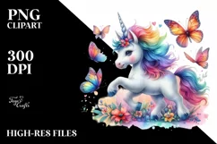 Colorful Baby Unicorn Chasing Butterflies, High-Res PNG Product Image 1