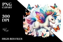 Colorful Baby Unicorn Chasing Butterflies, High-Res PNG Product Image 1