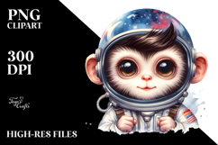 cute Baby Monkey with Astronaut Helmet PNG Product Image 2