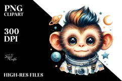 cute Baby Monkey with Astronaut Helmet PNG Product Image 2