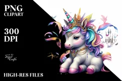 Colorful Baby Unicorn at Mardi Gras Parade, Transparent PNG Product Image 3
