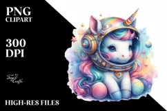 Colorful Baby Unicorn with Space Helmet, High-Res PNG Product Image 3