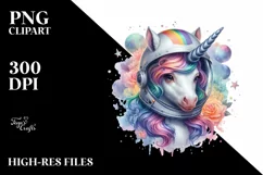 Colorful Baby Unicorn with Space Helmet, High-Res PNG Product Image 1