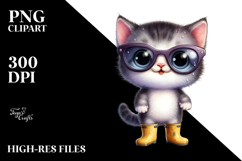 Watercolor Cat with Sunglasses and Rain Boots | Expressive Product Image 2