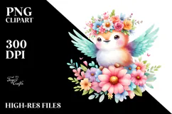 Pastel Hummingbird Flower Crown Clipart Product Image 2
