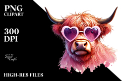 Pink Highland Cow with Heart Sunglasses PNG Product Image 2