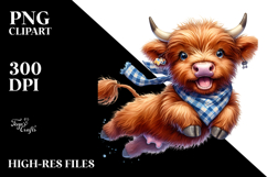 Jumping Highland Cow with Bandana PNG Product Image 2