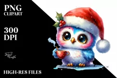 Expressive Baby Owl in Santa Hat PNG Product Image 1