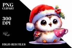 Expressive Baby Owl in Santa Hat PNG Product Image 1