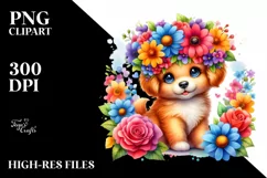 Cute Watercolor Puppy with Vibrant Flower Crown | Clipart Product Image 3