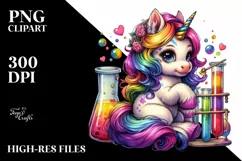 Baby Unicorn with Beaker and Test Tubes, PNG Format Product Image 3