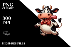 Whimsical Cartoon Cow with Bow Tie PNG Product Image 2