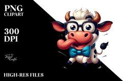 Whimsical Cartoon Cow with Bow Tie PNG Product Image 2