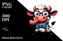 Whimsical Cartoon Cow with Bow Tie PNG Product Image 2