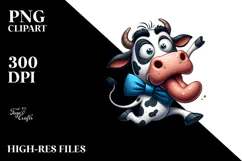 Whimsical Cartoon Cow with Bow Tie PNG Product Image 2