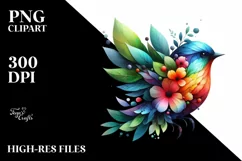 Vibrant Watercolor Bird with Flowers, PNG Product Image 3