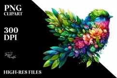 Vibrant Watercolor Bird with Flowers, PNG Product Image 3
