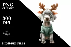 Enthusiastic Baby Weimaraner with Reindeer Horns PNG Product Image 3