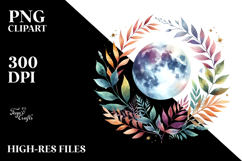 Vibrant Boho Moon with Foliage | Sublimation Clipart Product Image 2