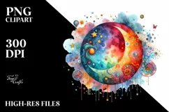 Colorful Watercolor Wimsicall Vibrant Moon Product Image 1