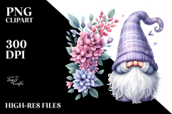 Adorable GNOME with Lilac Floral Frame, PNG Product Image 2