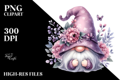Cute Gnome with Lilac Floral Frame, Transparent PNG Product Image 2