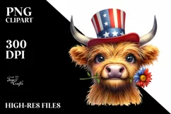 Shy Highland Cow with Flower | Clipart Product Image 1