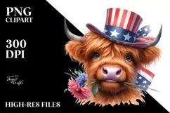 Shy Highland Cow with Flower | Clipart Product Image 1