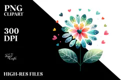 Colorful Digital Flower with Heart Petals, Transparent PNG Product Image 2