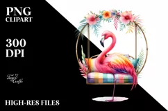 Colorful Flamingo on Swing Chair | Sublimation Clipart Product Image 3