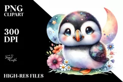 Cute Colorful Puffin Moon Stars Clipart Product Image 1