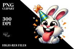 Silly Cartoon Rabbit with Party Hat PNG Product Image 2