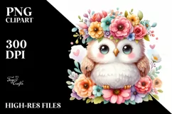 Cute Watercolor Owl with Vibrant Flower Crown | Clipart Product Image 3