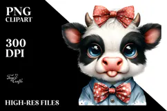 Funny Baby Cow with Bow and Tie PNG Product Image 2
