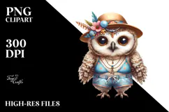 Digital Watercolor Adorned Owl Beachwear PNG Product Image 2