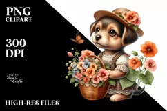 Whimsical Cute Puppy with Nasturtium Bouquet Product Image 3