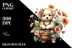 Whimsical Cute Puppy with Nasturtium Bouquet Product Image 3