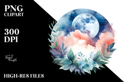 Vibrant Abstract Moon with Foliage and Clouds | Sublimation Product Image 2