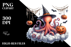 Watercolor Octopus Dressed for Halloween Sitting on Cloud Product Image 2