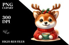 Enthusiastic Baby Shiba Inu with Reindeer Horns PNG Product Image 1