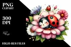 Colorful Baby Ladybug Sleeping in Flower | Clipart Product Image 3